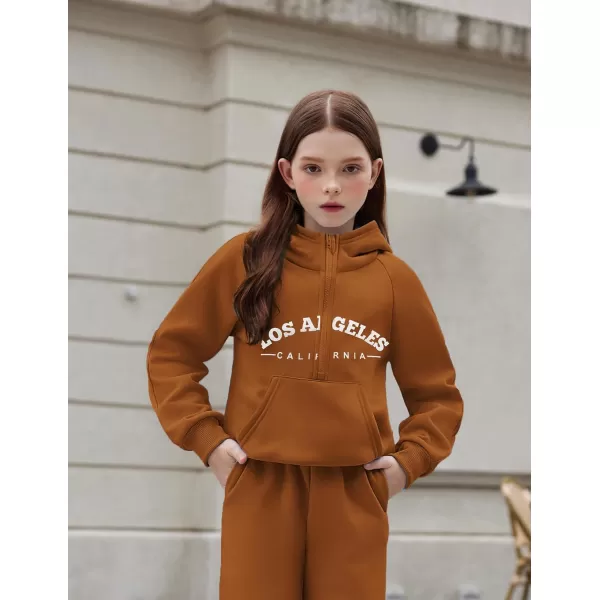 Arshiner Girls Half Zip Sweatshirt Fleece Pullover Hoodie Long Sleeve Fall Winter Tops Clothes Thumb Hole