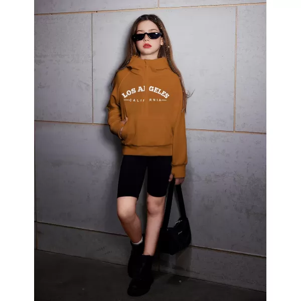 Arshiner Girls Half Zip Sweatshirt Fleece Pullover Hoodie Long Sleeve Fall Winter Tops Clothes Thumb Hole