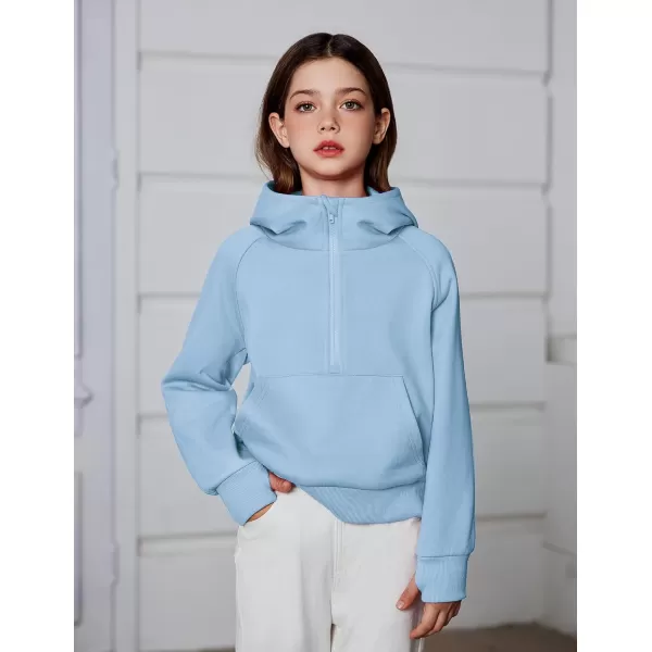 Arshiner Girls Half Zip Sweatshirt Fleece Pullover Hoodie Long Sleeve Fall Winter Tops Clothes Thumb Hole