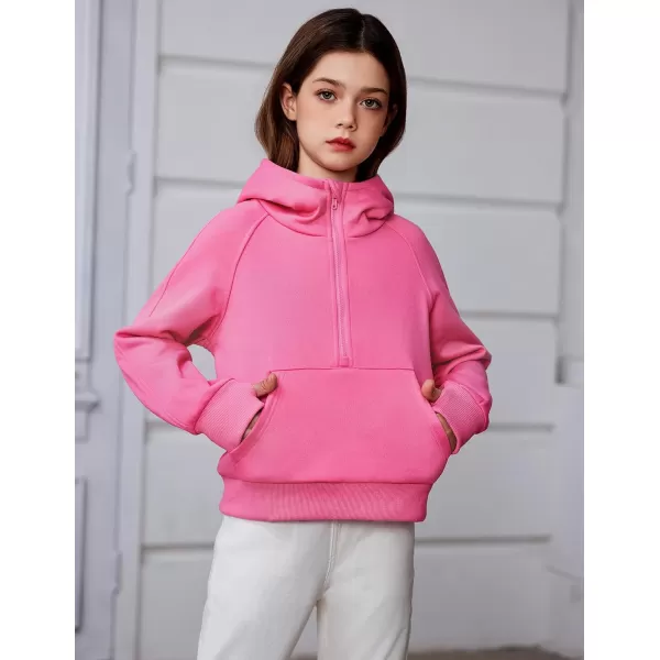 Arshiner Girls Half Zip Sweatshirt Fleece Pullover Hoodie Long Sleeve Fall Winter Tops Clothes Thumb Hole