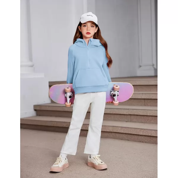Arshiner Girls Half Zip Sweatshirt Fleece Pullover Hoodie Long Sleeve Fall Winter Tops Clothes Thumb Hole