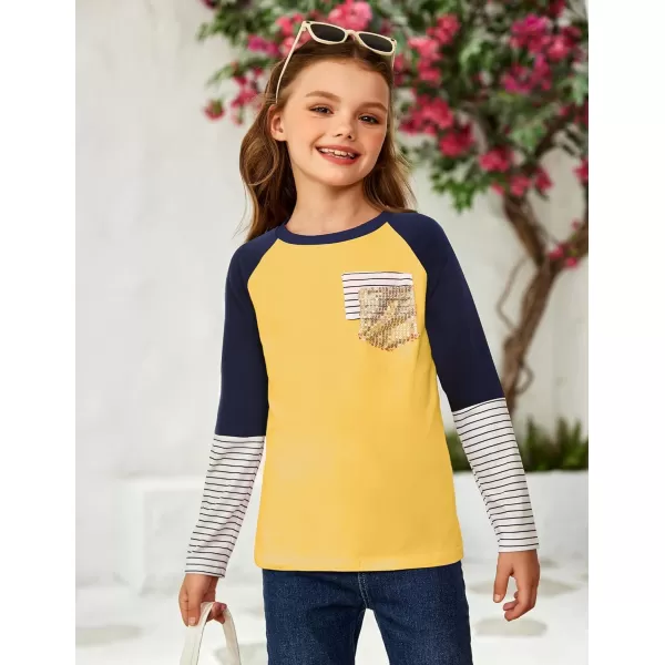 Arshiner Girls Long Sleeve Shirts Color Block Casual Cute Top Tee Blouse with Fashion Pocket