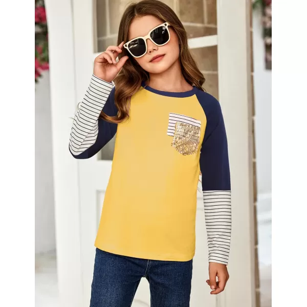 Arshiner Girls Long Sleeve Shirts Color Block Casual Cute Top Tee Blouse with Fashion Pocket