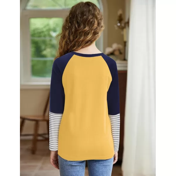 Arshiner Girls Long Sleeve Shirts Color Block Casual Cute Top Tee Blouse with Fashion Pocket