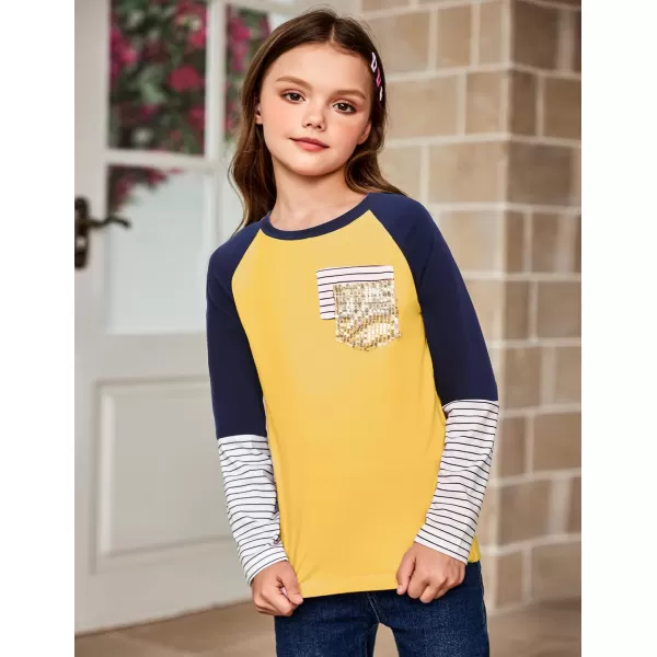 Arshiner Girls Long Sleeve Shirts Color Block Casual Cute Top Tee Blouse with Fashion Pocket
