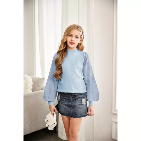 Arshiner Girls Puff Long Sleeve Sweaters Crewneck Lace Polka Dot Casual Knit Tops Pullover Jumper Outwear for Kids