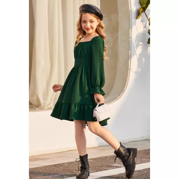 Arshiner Girls Tie Back Short Sleeve Ruffle Hem Off Shoulder Casual Elegant Dresses 4-12 Years