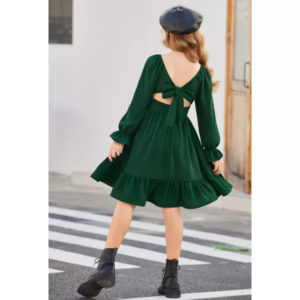 Arshiner Girls Tie Back Short Sleeve Ruffle Hem Off Shoulder Casual Elegant Dresses 4-12 Years