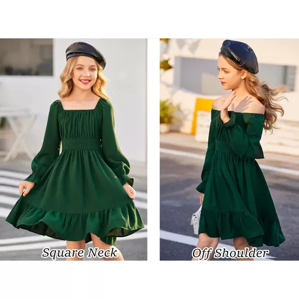 Arshiner Girls Tie Back Short Sleeve Ruffle Hem Off Shoulder Casual Elegant Dresses 4-12 Years
