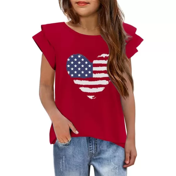 Arshiner 4th of July Shirt for Girl Patriotic American Flag Ruffle Short Sleeves Shirts Tops Tee Blouse
