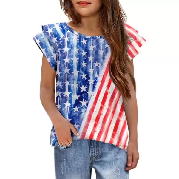 Arshiner 4th of July Shirt for Girl Patriotic American Flag Ruffle Short Sleeves Shirts Tops Tee Blouse