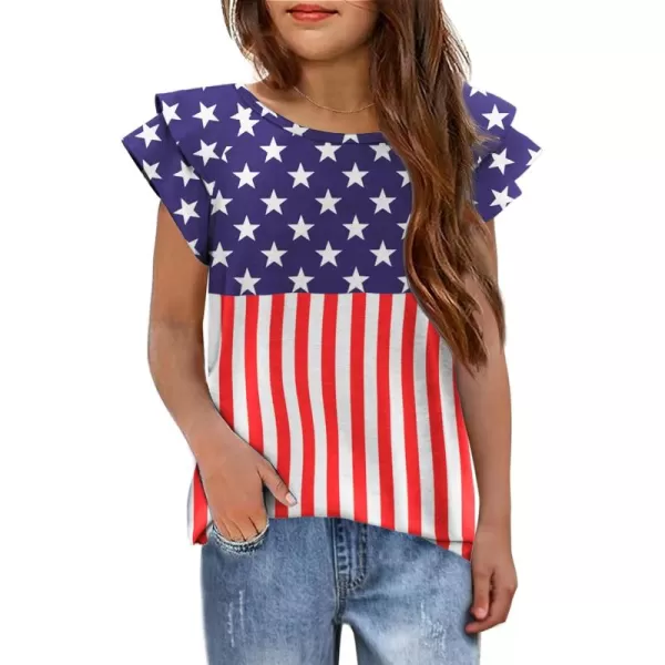 Arshiner 4th of July Shirt for Girl Patriotic American Flag Ruffle Short Sleeves Shirts Tops Tee Blouse