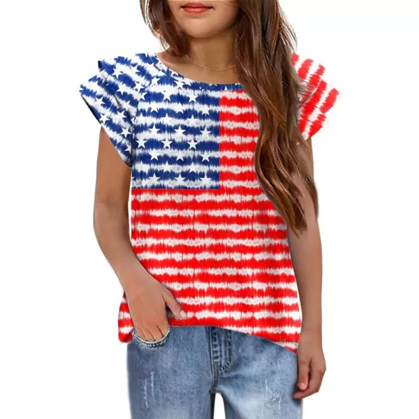 Arshiner 4th of July Shirt for Girl Patriotic American Flag Ruffle Short Sleeves Shirts Tops Tee Blouse