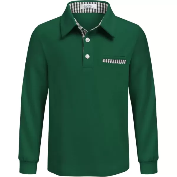 Arshiner Boy's Long Sleeve Plaid Trim Polo Shirt School Uniform Shirt with Pocket for 4-12 Years