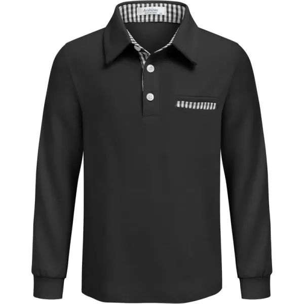 Arshiner Boy's Long Sleeve Plaid Trim Polo Shirt School Uniform Shirt with Pocket for 4-12 Years