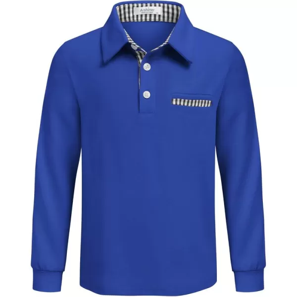 Arshiner Boy's Long Sleeve Plaid Trim Polo Shirt School Uniform Shirt with Pocket for 4-12 Years