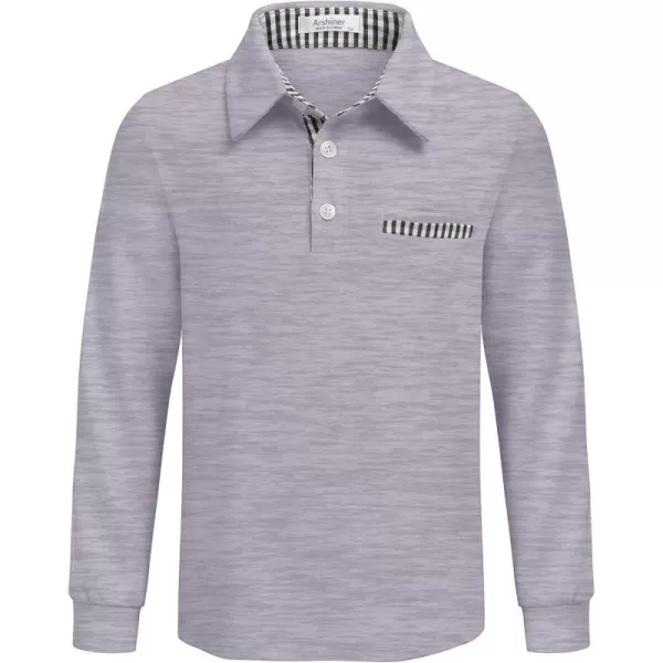Arshiner Boy's Long Sleeve Plaid Trim Polo Shirt School Uniform Shirt with Pocket for 4-12 Years
