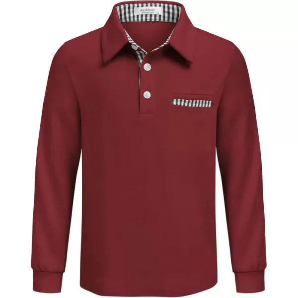 Arshiner Boy's Long Sleeve Plaid Trim Polo Shirt School Uniform Shirt with Pocket for 4-12 Years