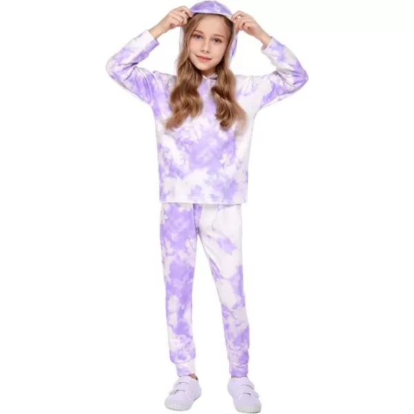 Arshiner Girl's 2 Piece Tie-dye Pullover Hooded Sweatshirt Set Sweatsuits and Sweatpants