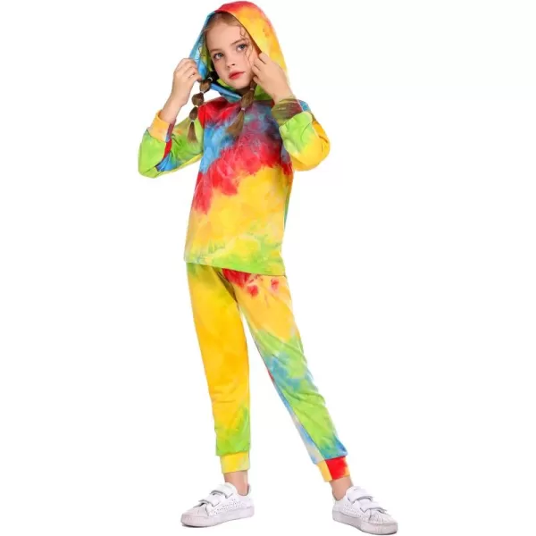 Arshiner Girl's 2 Piece Tie-dye Pullover Hooded Sweatshirt Set Sweatsuits and Sweatpants
