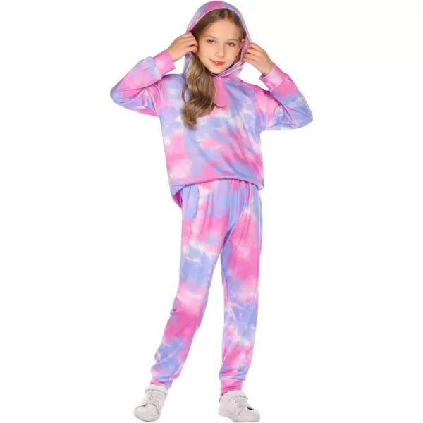Arshiner Girl's 2 Piece Tie-dye Pullover Hooded Sweatshirt Set Sweatsuits and Sweatpants