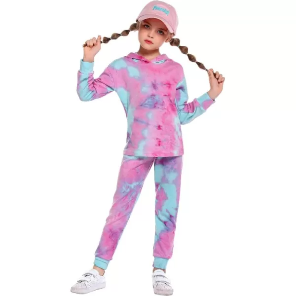 Arshiner Girl's 2 Piece Tie-dye Pullover Hooded Sweatshirt Set Sweatsuits and Sweatpants