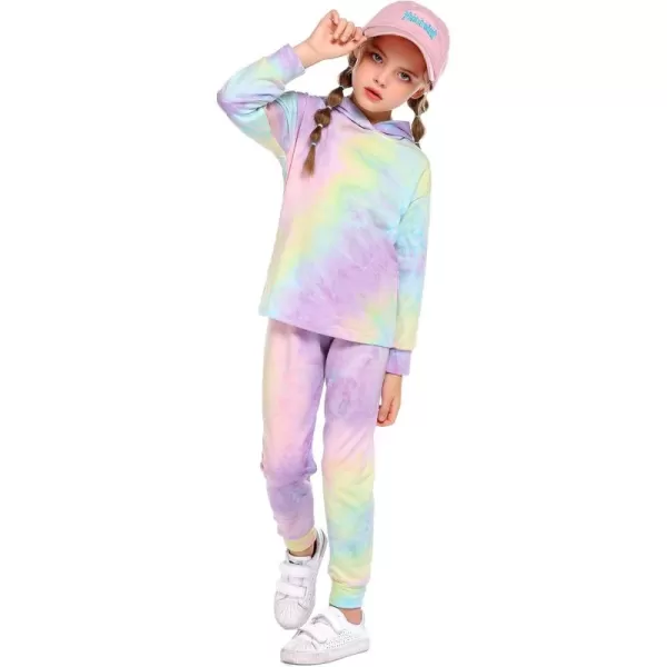 Arshiner Girl's 2 Piece Tie-dye Pullover Hooded Sweatshirt Set Sweatsuits and Sweatpants
