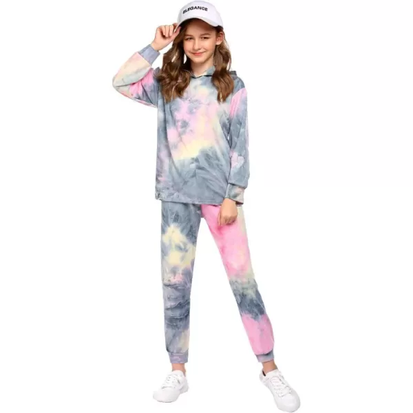 Arshiner Girl's 2 Piece Tie-dye Pullover Hooded Sweatshirt Set Sweatsuits and Sweatpants