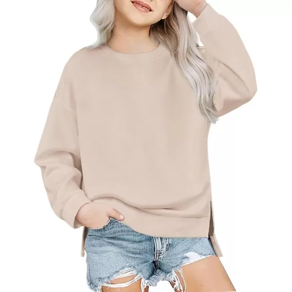 Arshiner Girls Crewneck Sweatshirt Long Sleeve Pullover Tops Drop Shoulder Sweatshirts Side Split for 5-14 Years