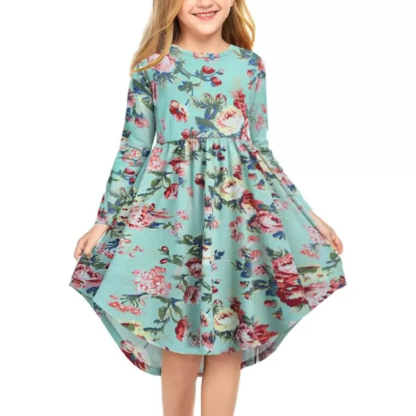 Arshiner Girls Dress Kids Holiday Casual Long Sleeve High Low Swing Midi Dresses