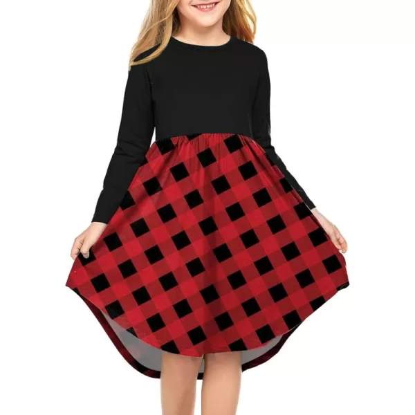 Arshiner Girls Dress Kids Holiday Casual Long Sleeve High Low Swing Midi Dresses
