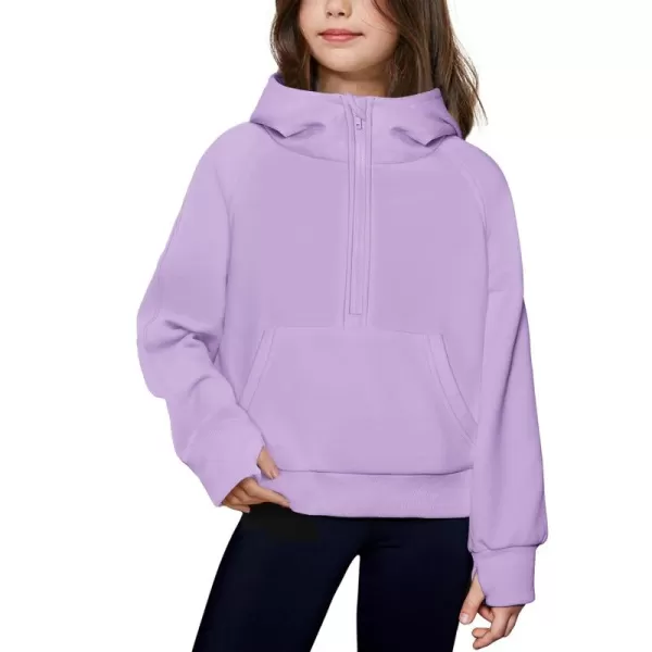 Arshiner Girls Half Zip Sweatshirt Fleece Pullover Hoodie Long Sleeve Fall Winter Tops Clothes Thumb Hole
