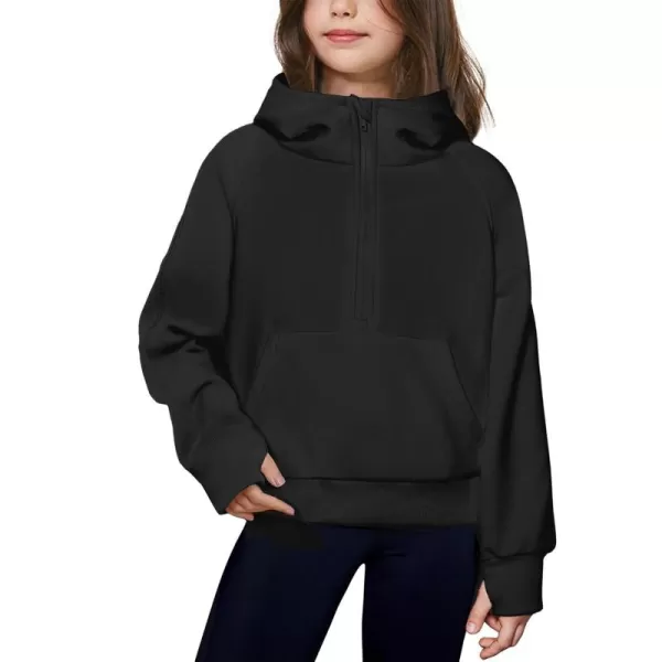 Arshiner Girls Half Zip Sweatshirt Fleece Pullover Hoodie Long Sleeve Fall Winter Tops Clothes Thumb Hole