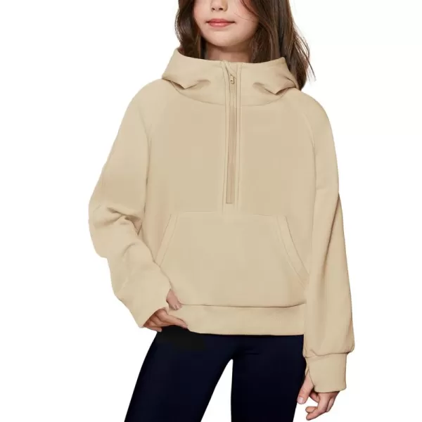 Arshiner Girls Half Zip Sweatshirt Fleece Pullover Hoodie Long Sleeve Fall Winter Tops Clothes Thumb Hole
