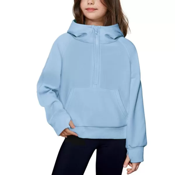 Arshiner Girls Half Zip Sweatshirt Fleece Pullover Hoodie Long Sleeve Fall Winter Tops Clothes Thumb Hole
