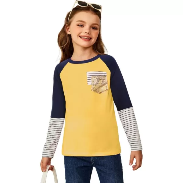 Arshiner Girls Long Sleeve Shirts Color Block Casual Cute Top Tee Blouse with Fashion Pocket