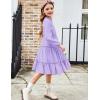 imageArshiner Girls Dresses Long Sleeve Swiss Dot V Neck Ruffle Tiered Casual Party DressPurple