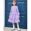 imageArshiner Girls Dresses Long Sleeve Swiss Dot V Neck Ruffle Tiered Casual Party DressPurple