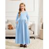 imageArshiner Girls Maxi Dress LongShort Sleeve Casual Holiday Dress with Pockets for 513 YearsLong Sleeve Light Blue