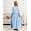 imageArshiner Girls Maxi Dress LongShort Sleeve Casual Holiday Dress with Pockets for 513 YearsLong Sleeve Light Blue