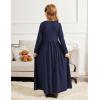 imageArshiner Girls Maxi Dress LongShort Sleeve Casual Holiday Dress with Pockets for 513 YearsLong Sleeve Navy Blue