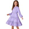 imageArshiner Girls Dresses Long Sleeve Swiss Dot V Neck Ruffle Tiered Casual Party DressPurple