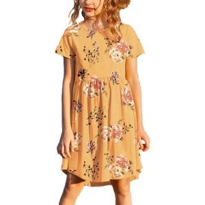 imageArshiner Girls Dress Kids Holiday Casual Long Sleeve High Low Swing Midi DressesPat12