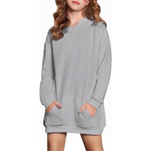 imageArshiner Girls Hoodies Kids Long Pullover Hooded Sweatshirt with Kangaroo PocketGrey