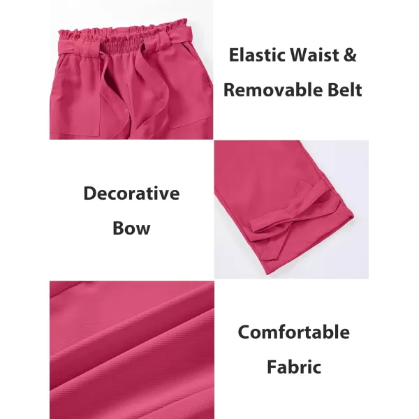 Mebius Girls Elastic Paperbag Pants Tapered High Waist Belted with Bow Knot Pockets Ankle Length Casual School TrousersHot Pink