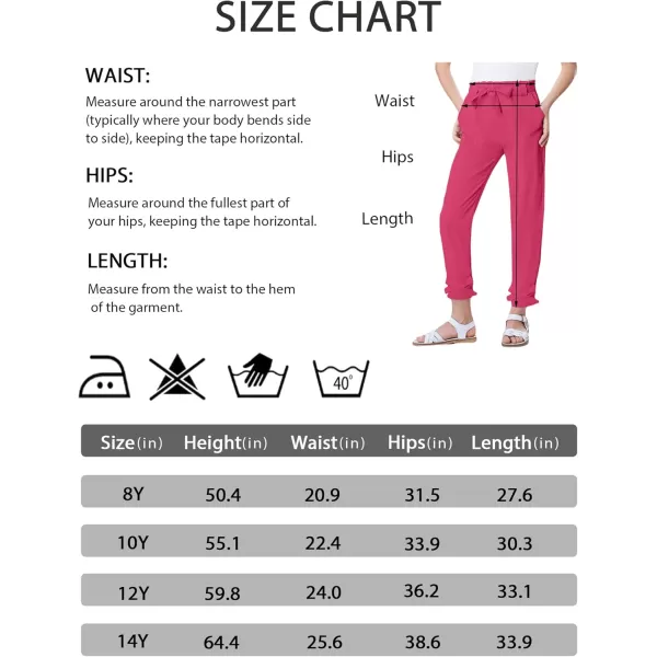 Mebius Girls Elastic Paperbag Pants Tapered High Waist Belted with Bow Knot Pockets Ankle Length Casual School TrousersHot Pink