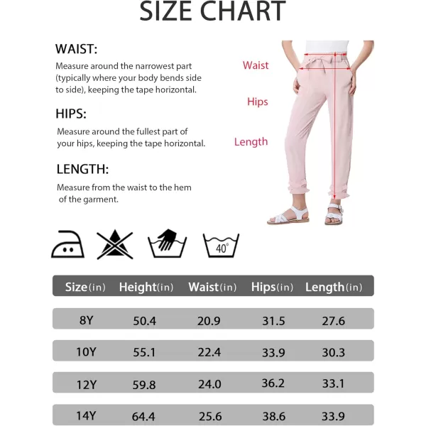 Mebius Girls Elastic Paperbag Pants Tapered High Waist Belted with Bow Knot Pockets Ankle Length Casual School TrousersPink