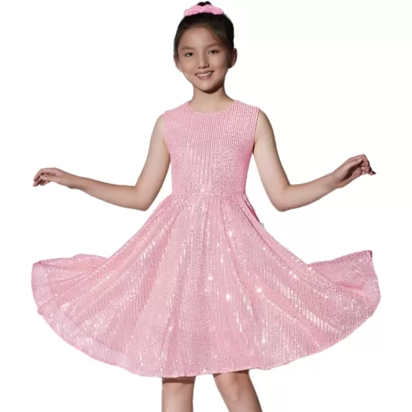 Mebius Girls Sequin Dress Sleeveless Sparkly Special Occasion Kids Party Sequence Sparkle Dress Birthday 814YPink