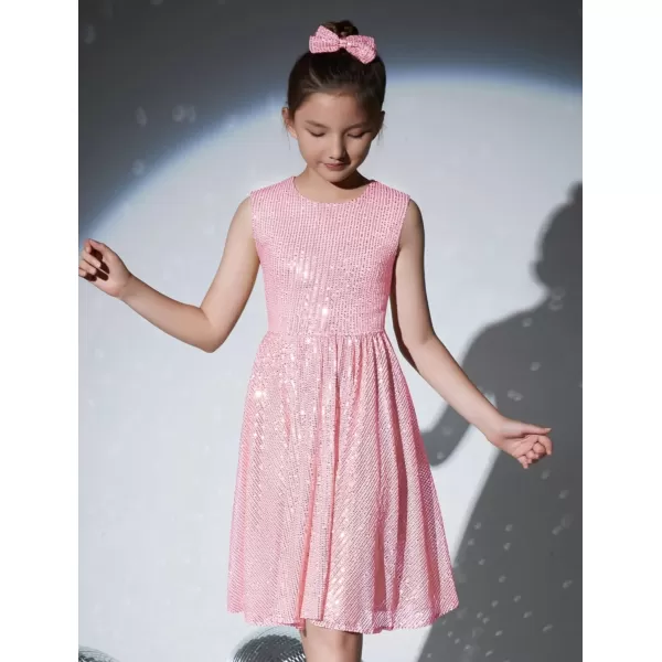 Mebius Girls Sequin Dress Sleeveless Sparkly Special Occasion Kids Party Sequence Sparkle Dress Birthday 814YPink