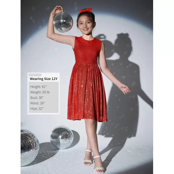 Mebius Girls Sequin Dress Sleeveless Sparkly Special Occasion Kids Party Sequence Sparkle Dress Birthday 814YRed